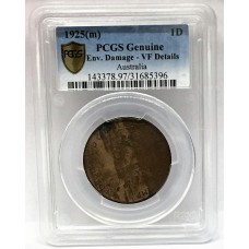 AUSTRALIA 1925 .ONE 1  PENNY . PCGS VF . VERY SCARCE
